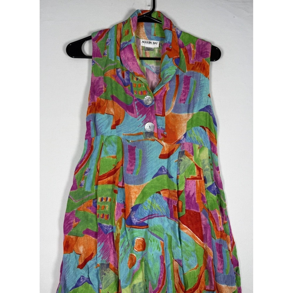VTG MARIA BAY Dress Women's Small Sleeveless Bright Floral Beach Sun Colorful